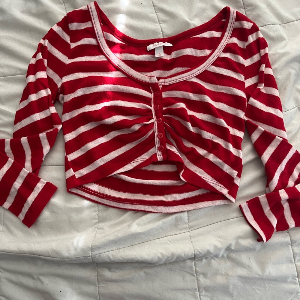 Christmas red and white striped cropped sleeping long sleeve